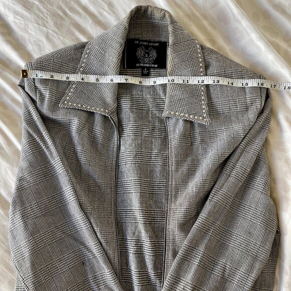 St. John Sport Petite Black & White Plaid Jacket with Silver Stud Detail - Picture 6 of 12